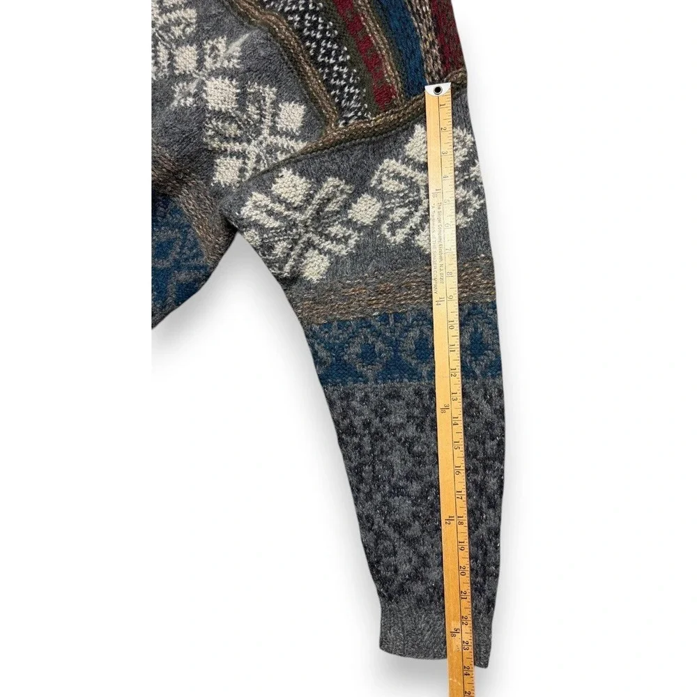 Woolrich Sweater Mens XL Multi Fair Isle Snowflake Handknit Wool Silk Blend Crew
